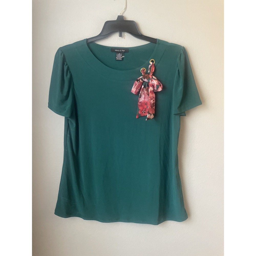 Adele‎ & May Women's Green with floral tie Short Sleeve Blouse Top Size XL